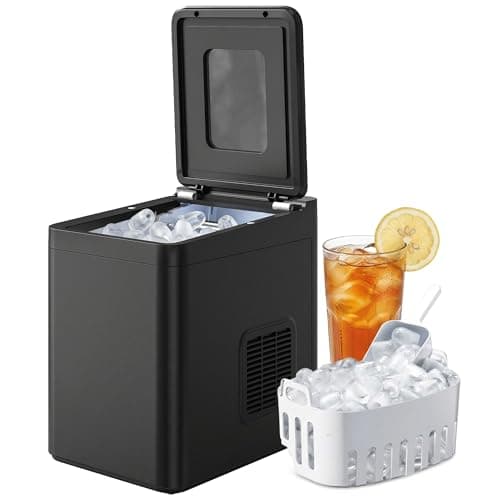 Image of HOMCOM Ice Maker Machine Countertop, 12kg/24H, 9 Cubes in 7 Mins, 2 Sizes, Self-Cleaning Compact Ice Cube Maker with Scoop and Basket for Home Office Kitchen RV, Black
