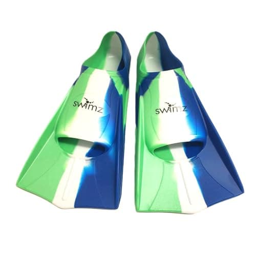 Image of Swimz Short Blade Silicone swim Training Fins - Blue / White / Green (UK 4-5 (37/38))