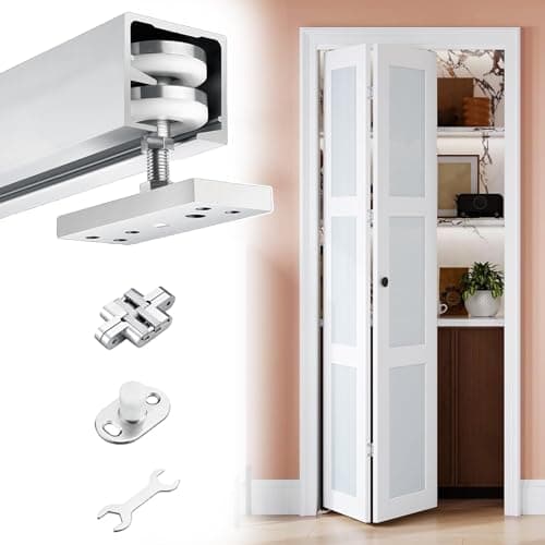 Image of Bi-fold Door Hardware Set with Silver Track, 24 30 36 48 60 inch Sliding Bifold Door Hardware Kit for Pantry Bathroom Closet Barn Door(Door Thickness 3-3.5cm,30in/76cm)