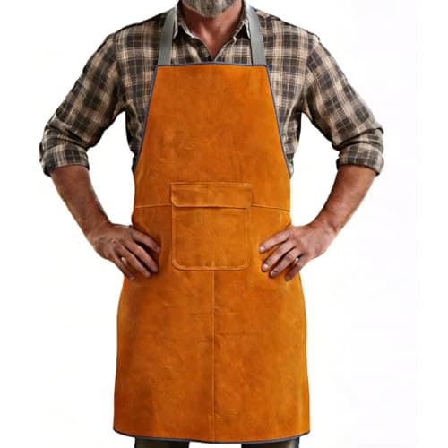 Image of Zymuegist Leather Welding Work Apron, Heat and Flame Resistant with Quick buckle, Size 34.3x23.2 Inch (Yellow)