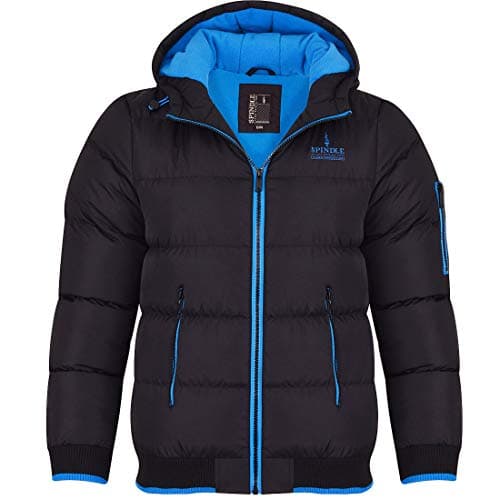 Image of Spindle Childrens Boys Padded Winter Coat School Hooded Fleece Lined Jacket Zip Pockets Youths 13-14 Years Black Blue