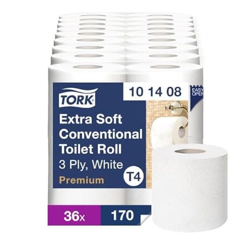Image of Tork Extra Soft Conventional Toilet Paper Roll White T4, Premium, 3-ply, 36 x 170 Sheets, 101408