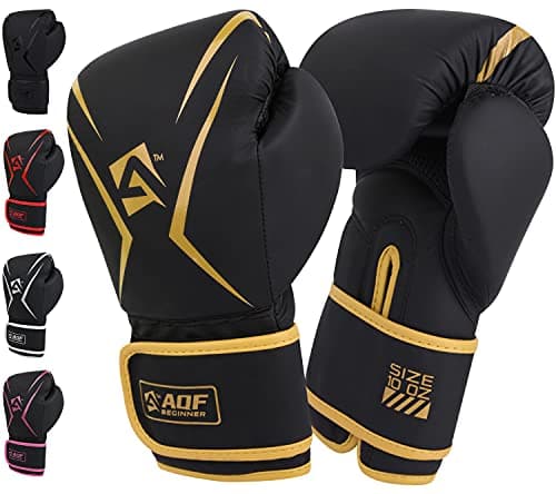 Image of AQF Boxing Gloves Kids Adults - Training Muay Thai Gloves 6oz to 16oz for Punch Bag MMA Sparring Fighting & Kickboxing with Extra Layers of Padding (Gold, 6oz)
