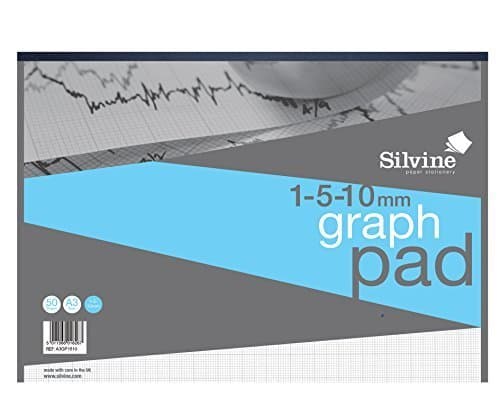 Image of 3X Silvine Student Graph Pad 90gsm 1mm 5mm 10mm Grid 50 Sheets A3, A3GP1510 , 0.60 x 29.40 x 41.80 cm