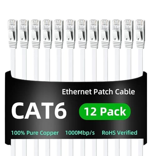 Image of Yauhody CAT 6 Ethernet Cable 0.5m White 12Pack Network Cable High Speed CAT6 Ethernet Patch Leads Lan Cable CAT6 Gigabit Internet LAN Patch Cable for TV Gaming Router(0.5m 12Pack White)