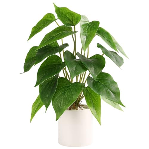 Image of Floweroyal Fake Plant in Ceramic Pot Faux Potted Plants for Indoors Green Leaf Plant with White Planter for Desk Office Shelf Bathroom Bedroom Decor（Pothos）