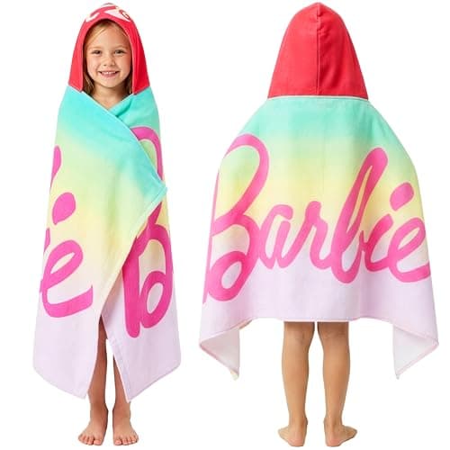 Image of Get Trend Barbie Hooded Towels for Girls, 100% Cotton Beach & Bath Towel Ponchos, Soft & Absorbent Kids Shower Swimming Wrap & Changing Robe, Pool, Travel & Holiday Essentials (Multi Barbie)