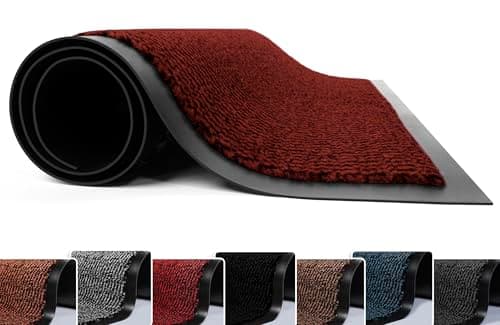 Image of FB FunkyBuys Washable Door Mats - Heavy Duty, Non-Slippery & Stylish Floor Mat - Door mat indoor Large Rubber Indoor & Outdoor Doormats for Perfect Dust Grabbing (Red-waved, 50 x 80 CM)