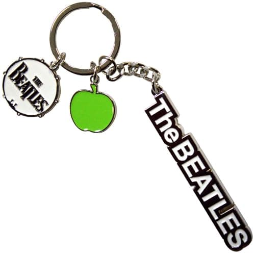 Image of Rock Off officially licensed products The Beatles Text Logo Drop T Drum & Apple Charms Keychain One Size