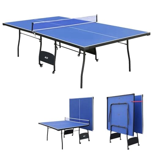 Image of HLC 9FT Professional Full Size Folding Ping Pong Table with Wheels & Solo Trainer Mode - Foldable Indoor/Outdoor Table Tennis Table - Blue (275.6 x 153 x 75.6 CM)