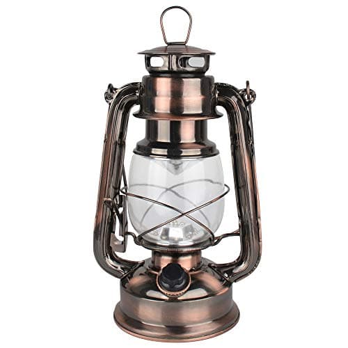 Image of LED Hurricane Lamps, Warm White Battery Operated Camping Hurricane Lantern, Antique Metal Hanging Storm Lantern with Dimmer Switch, 15 LEDs, 150 Lumen for Indoor or Outdoor Usage (Copper)