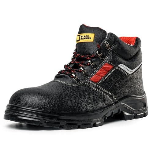 Image of Black Hammer Mens Safety Boots Leather S3 SRC Black Steel Toe Cap Work Shoes Ankle 5993 (8 UK)