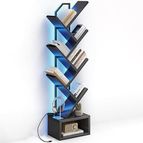 Image of Coleshome Tree Bookshelf, 6-Tier Floor Standing Bookcase, Bookcases suitable for bedrooms and living rooms, Wooden bookshelves suitable for bedrooms and living rooms, Black