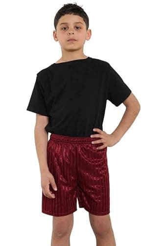 Image of reshmena® Kids Football Shorts Unisex Athletic Shorts Junior Boys Running Gym Fitness Shorts Shadow Stripe PE Shorts Uniform Lightweight Children Shorts 13 Yrs Maroon