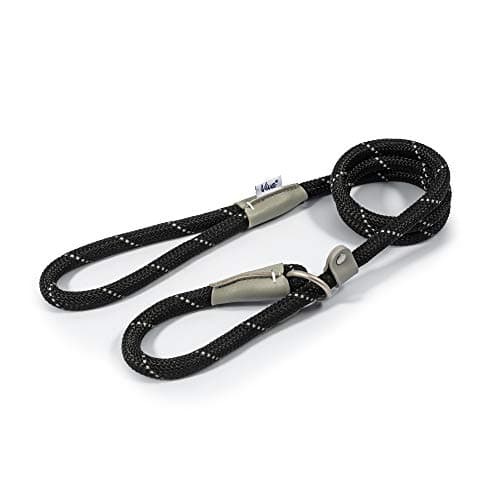 Image of Ancol Viva Reflective Dog Slip Lead in Black - Adjustable Rope Comfortable 100% Recycled Softweave Pet Accessory - Puppy Walking Leash - 1.5m x 12mm