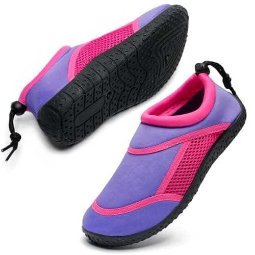 Image of HKR Kids Beach Shoes Girls Water Swim Quick Dry Aqua Surf Wetsuit Barefoot Outdoor Skin Sports Shoes Light Purple/Pink 2 UK