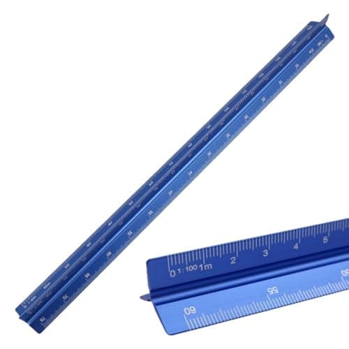 Image of YANCAIYUNL Architectural Scale Ruler, Aluminum Triangular 30cm Scale Ruler Metric 1:100, 1:200, 1:250, 1:300, 1:400, 1:500 Standard 12 Inch for Architects, Students, Draftsman and Engineers (Blue)