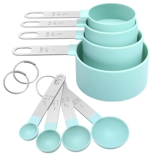 Image of Measuring Cups and Spoons Set, 8-Piece Measuring Cups for Baking with Stainless Steel Handle, 4 Teaspoon and 4 Tablespoon Nesting Measure Cups for Dry and Liquid Ingredients(8-Green)