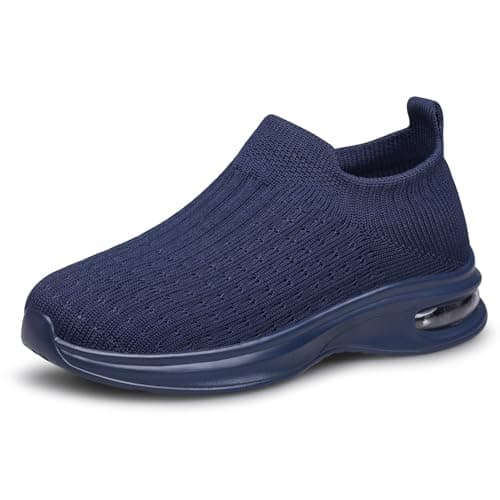 Image of Raoendis Boys Girls Sneakers Kids Slip on Trainers Sports Shoes, Lightweight Comfortable School Sneakers Gym Tennis Children Trainers for Big Kid Navy Blue Size 3