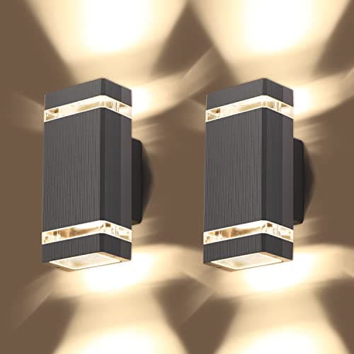 Image of CELAVY Outdoor Wall Lights Mains Powered, Up Down Outside Wall Lights IP65 Waterproof, Porch Light Front Door Lamp Modern Aluminium GU10, External LED Lighting Wall Mounted for House 2 Pack, Grey