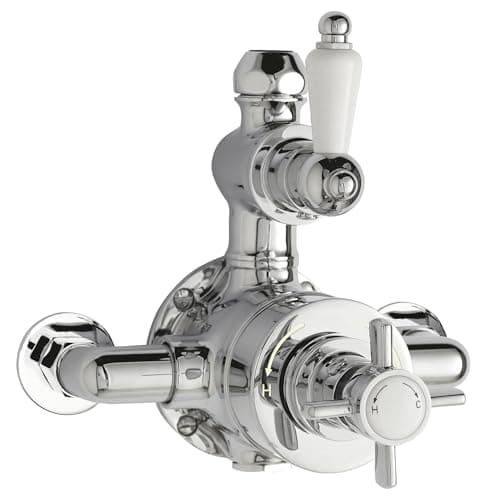 Image of Balterley Exposed Thermostatic Shower Valve, Traditional Lever & Crosshead Handles Bathroom Shower Valve, Dual Control 1 Outlet Valves for Showers, Exposed Valves - 150 x 162 x 190mm (Chrome)