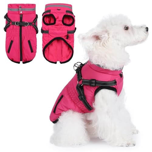 Image of Dog Coat With Harness - Waterproof Winter Jacket for Small Medium Large Dogs, Warm Cold Weather Coat With Built-In Harness (rose red, L)
