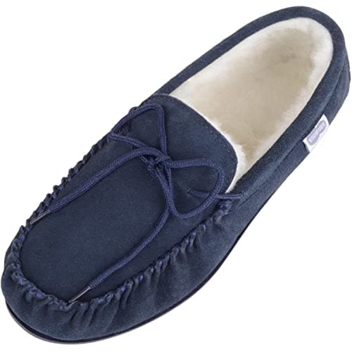 Image of SNUGRUGS Men's Monty Suede Wool Rubber Sole Moccasins, Navy 8 UK / 42 EU