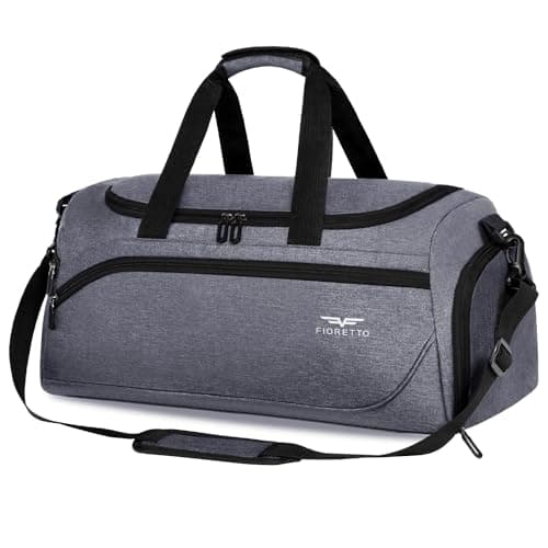Image of FIORETTO 50L Mens Sports Gym Bag with Wet Pocket & Shoe Compartment,Travel Duffle Bag Overnight Bag with Padded Shoulder Strap, Water-Resistant Sports Holdall for Swimming, Basketball Grey