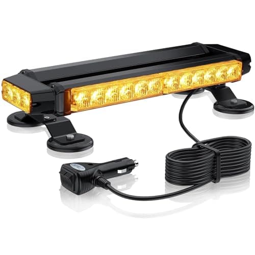 Image of eSynic 12/24V Magnetic Flashing Beacon Lights 30 LEDs IP65 Waterproof Amber Roof Beacons 36.5cm/14.4 Inch Flashing Strobe Emergency Light Bar with 7 Flash Modes for Vehicles Car Truck etc