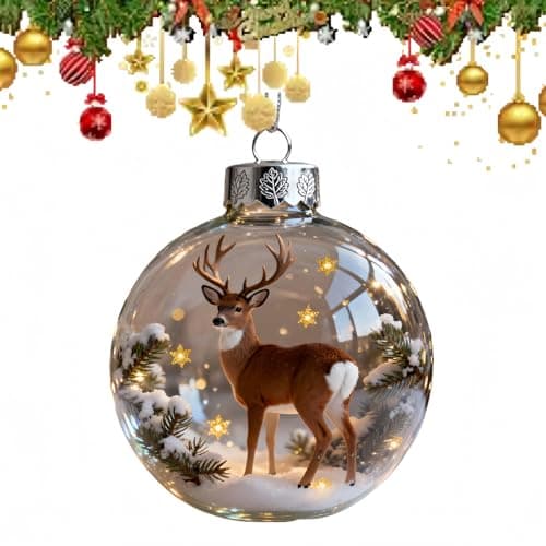 Image of Wildlife Collection Crystal Glass Ornament,Christmas Tree Decorations,Animals Christmas Tree Hanging Ornament,Glass Bauble Hanging Ornaments with Sparkling Star Accents,for Chr/istmas Tre/e(Elk)