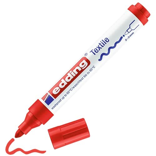 Image of edding 4500 textile marker - red - 1 pen - round nib 2-3 mm - permanent fabric markers for drawing on textiles, wash-resistant up to 60 °C - marker pens for fabric lettering