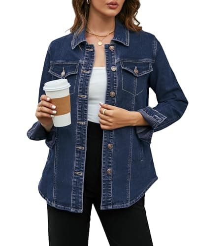 Image of Vetinee Autumn Jacket Women Womens Shacket Dark Blue Size X-Large Fits UK Size 20 to UK Size 22