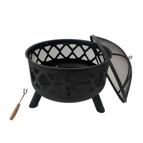 Image of Neo Large Black Outdoor Heater Fire Pit Bowl Garden Patio Grate Lid Poker BBQ Charcoal Log Wood Burner Bonfire Camping