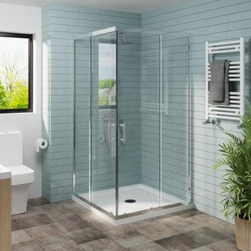 Image of NRG 900 x 900mm Square Corner Entry Shower Enclosure with Double Sliding Doors for Bathroom Enclosure Cubicle