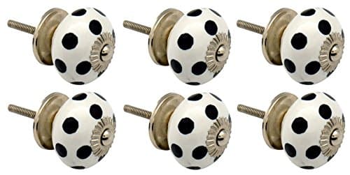 Image of Nicola Spring Round Ceramic Cabinet Knobs - White & Black Spot - Pack of 6