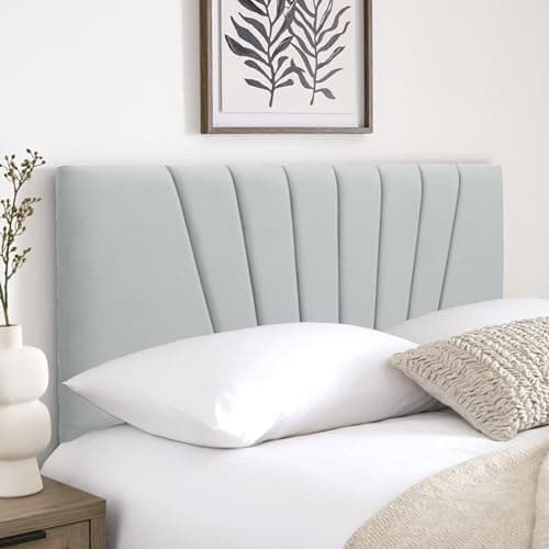 Image of HB-1 Headboards for Beds – Sunrise 24'' Divan Bed Headboard – Headboards for Divan Beds, Bedroom & Hotel Furniture, Elegant Soft Plush Fabric Head Board (Light Silver Plush, 3FT Single)