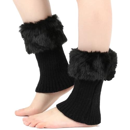 Image of Ycfish 1 Pairs Women Girls Faux Fur Boot Cuff Socks Winter Knitted Short Leg Warmers and Comfortable Boot Socks Cuff Toppers Snow Socks Faux Fur Knitted Short Twist Leg Warmers Boot Cuff Toppers