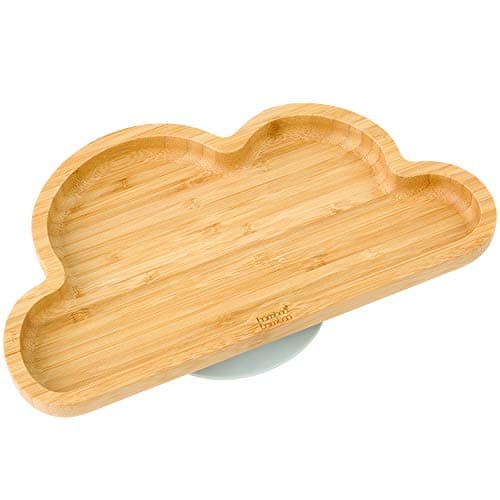 Image of bamboo bamboo Baby and Toddler Plate with Suction for Feeding and Weaning, Bamboo Cloud Plate with Secure Suction for Babies from 6 Months (Cloud, Grey)