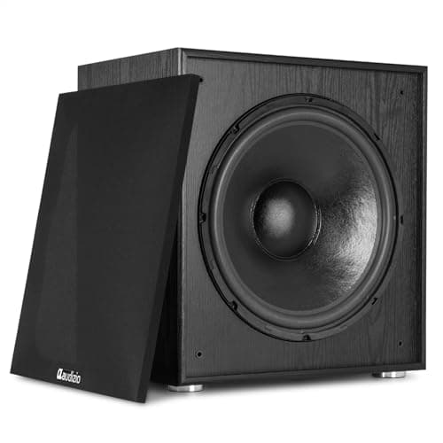 Image of Audizio SHFS15B 15-Inch Active HiFi Subwoofer, 500W Class-D Amp, Adjustable Crossover, Home Audio Bass Reflex, Front Firing, RCA In, Phase Control, Black
