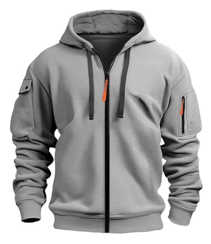Image of MakingDa Mens Hoodie Long Sleeve Pullover Zipped Pocket Cuffed Shirts Hoody Fleece Slim Fit Casual Winter Hooded Sweatshirts Grey L