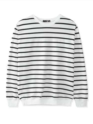 Image of Lars Amadeus Striped Sweatshirt for Men's Crew Neck Long Sleeves Pullover Color Block Sweatshirts Light White XL