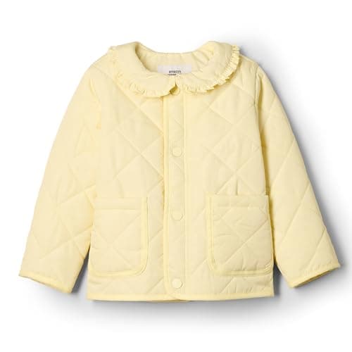 Image of Amazon Essentials x Sofia Grainge Baby Girls' Midweight Field Jacket with Ruffle, Butter Yellow, 12 Months