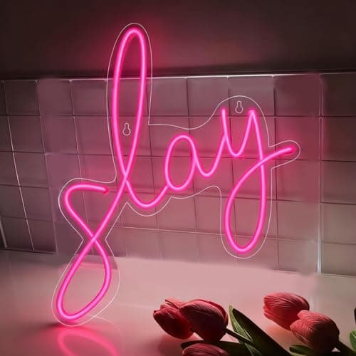 Image of Slay Neon Sign Pink LED Neon Light Signs for Bedroom Room Decor Light up Sign USB Operated for Bar Game Salon Party 12.6”x9.06”