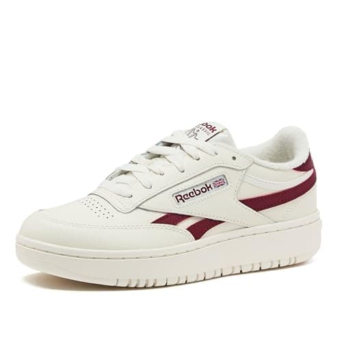 Image of Reebok Womens Club C Double Revenge Platform Tennis Shoes for Women, Fashion Womens Sneakers, Chalk/Chalk/Classic Burgundy, 5