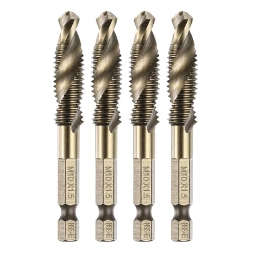 Image of sourcing map 4pcs Combination Drill and Tap Bits Metric M10 x 1.5 Thread 1/4" Hex Shank Roasted Yellow Threading Screw Taps 6542 High Speed Steel Machine Drilling Tapping Tool Kit