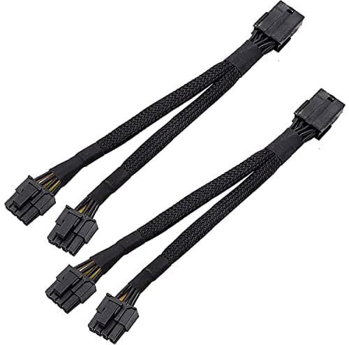Image of Hsthe Sea GPU VGA PCIe 8-Pin Female to Dual 2X 8-Pin (6+2) Male PCI Express Power Braided Y Splitter Extension Cable 9.84 Inch