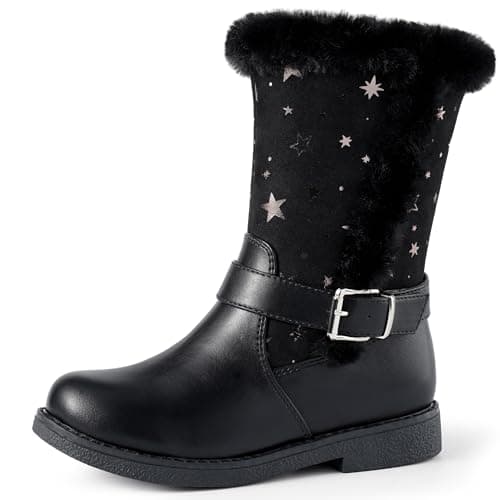 Image of Harvest Land Girls Winter Boots Zip-up High-Top Flat Boots Black Size 8 UK Child