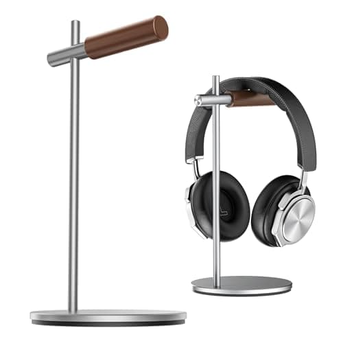 Image of QzheMuw Oak Headphone Stand, Wood Headset Stand for Desk, Universal Holder for Airpods max, Bose, Beats, Gaming, Apple Vision Pro, VR Display Stand (Silver)