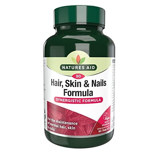 Image of Natures Aid Hair Skin and Nails Formula – Supports Growth, Strength & Radiance – High Potency Natural Supplement – 90 Vegan Tablets – with Biotin, Zinc, Vitamin C, MSM & Silica