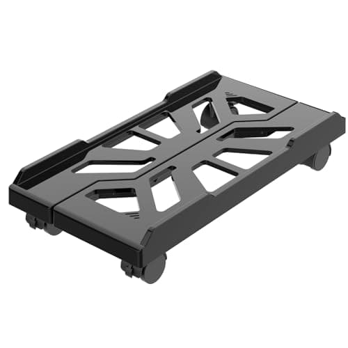 Image of Mobile CPU Stand with Wheels, 43cm x 20 to 28cm Adjustable Computer Tower Stand, Under Desk CPU Holder PC Floor Cart for Gamers and Students (Black)